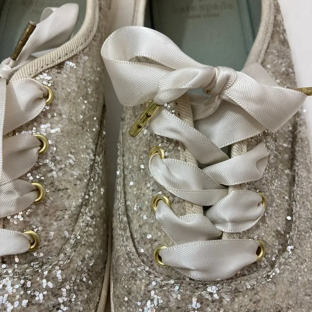 Keds x Kate Spade New York Champion Glitter Cream Lace Up Ribbon Sneakers